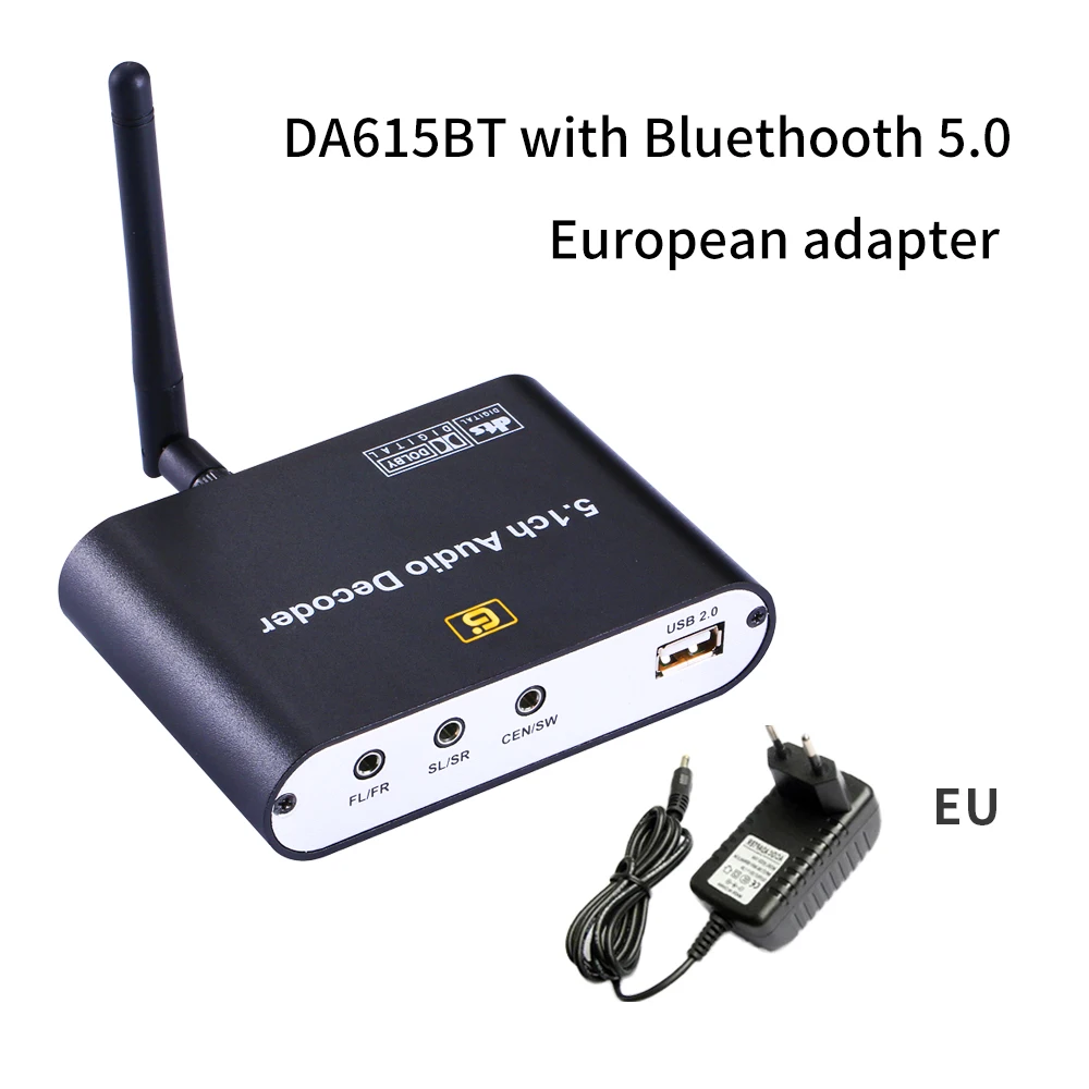 DA615BT EU with BT DA615 5.1CH аудио декодер Bluetooth 5,0 приемник беспроводной аудио адаптер оптический коаксиальный AUX USB2.0 DAC DTS AC3 FLAC - Цвет: DA615BT EU with BT