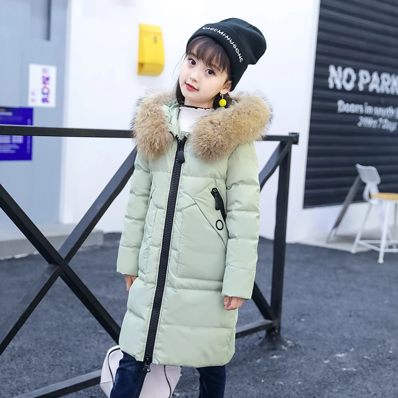 Одежда для девочек до-30 градусов теплый пуховик для девочек, одежда г. Зимняя утепленная парка детская верхняя одежда с капюшоном и натуральным мехом, пальто