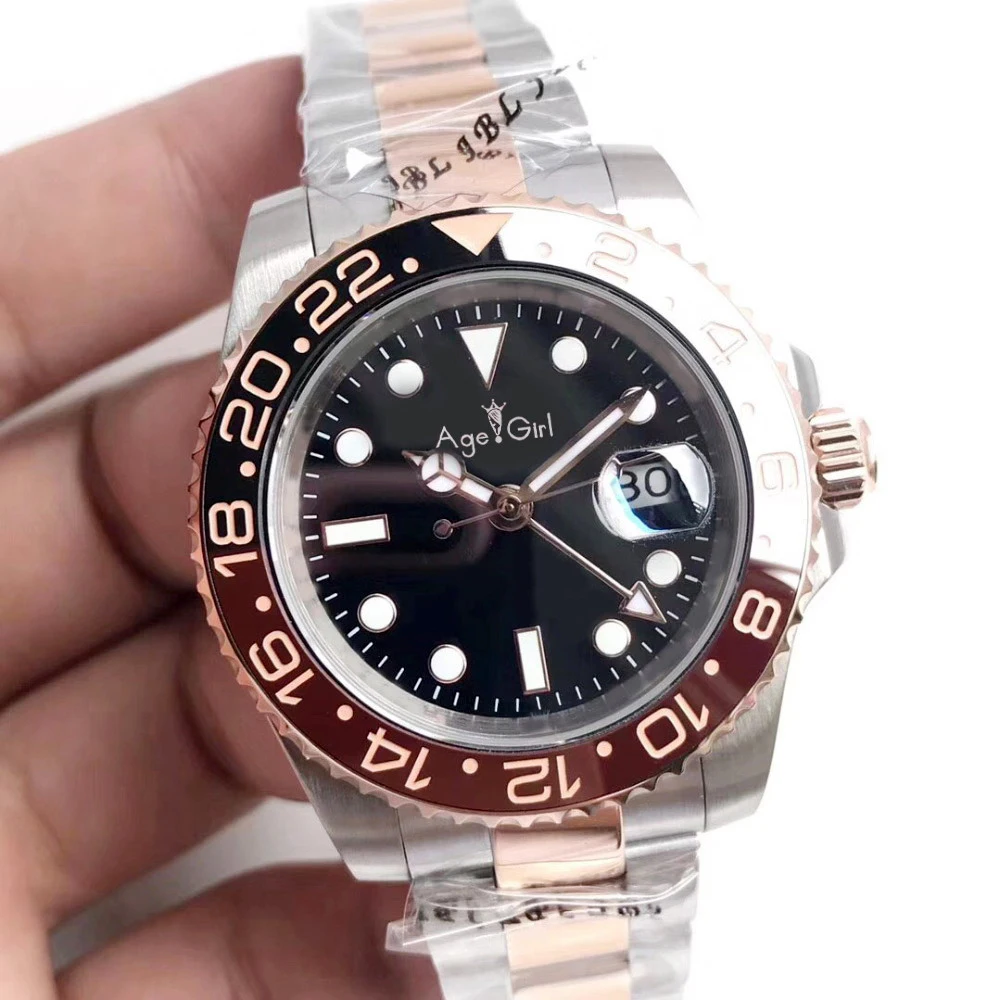 

Luxury Brand New Men Automatic Mechanical Watch Rose Gold Red Black Blue Ceramic Bezel GMT Master II Stainless Steel Sapphire