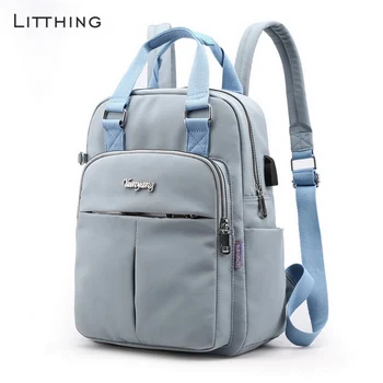 

Litthing Nylon Women School Backpacks Anti Theft USB Charge Backpack Waterproof Bagpack School Bags Teenage Girls Travel Bags