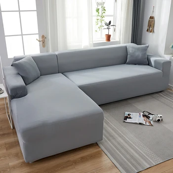 

Grey Color Tight Wrap Sofa Cover Elastic Needs Order 2 Pieces Sofa Cover If L-style Sectional Corner Sofa capa de sofa