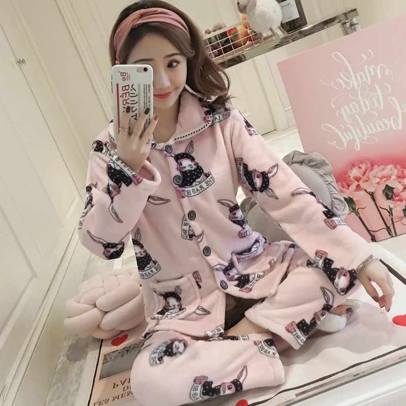 JULY'S SONG зимняя Пижама, набор, женская одежда для сна, теплая Фланелевая пижама с длинными рукавами, розовая Милая Домашняя одежда с животными, толстый домашний костюм - Цвет: 13