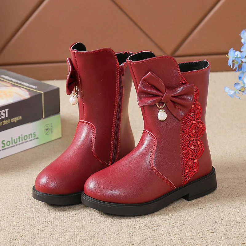 ULKNN bottes femme/Коллекция года; зимняя обувь; новые модные ботинки с бантом для девочек; модные студенческие ботинки для больших детей