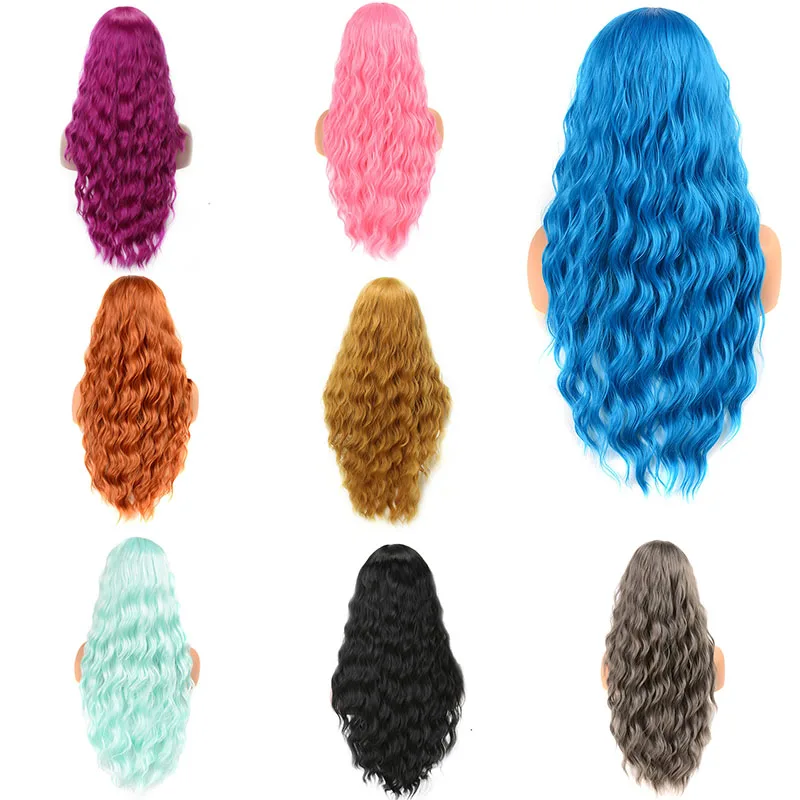 Мисс парик синий черный цвет длинные кудрявые вьющиеся волосы парики для женщин синтетические волосы высокая температура волокно средний размер