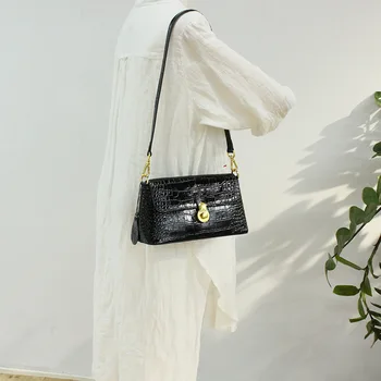 

High Quality Genuine Leather Baguette Woman Fashion Crocodile Pattern Bag Women's Real Leather Luxury Brand Shoulder Puse Small