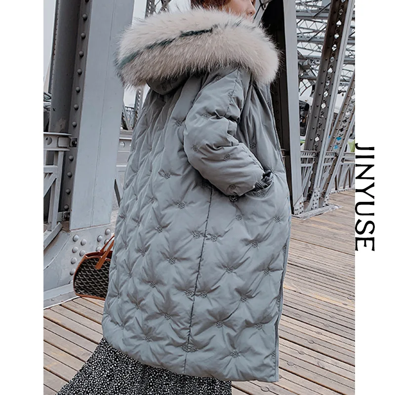 

2019 Winter New Style Embroidered Snowflake Cotton Coat Students Women's Mid-length over-the-Knee Cotton-padded Jacket Korean-st