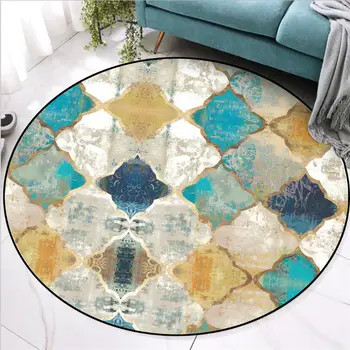 

Home Area Rug for Living Room Vintage European Moroccan Style Round Carpet Bedroom Rug Christmas Rug 100% Polyester
