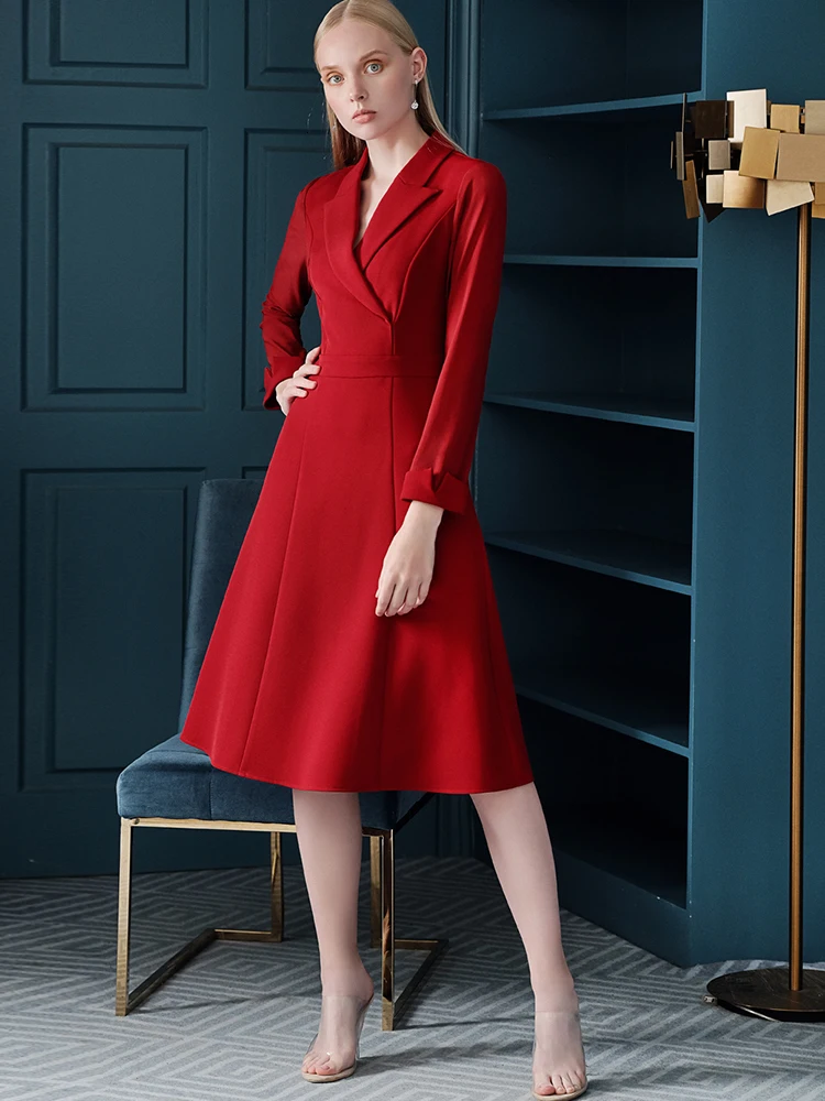 Новая мода осень весна платье костюм Блейзер Пальто Куртка OL красный длинный рукав элегантный офисный леди высокое качество рабочая одежда платье