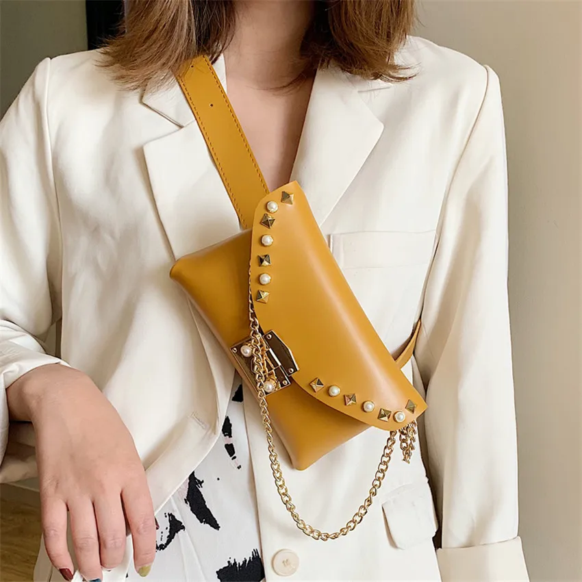 

TOYOOSKY Fashion Rivets Waist Pack Luxury Designer Fanny Pack Small Women Messenger Bag Phone Pouch Chest Belt Bag Purse