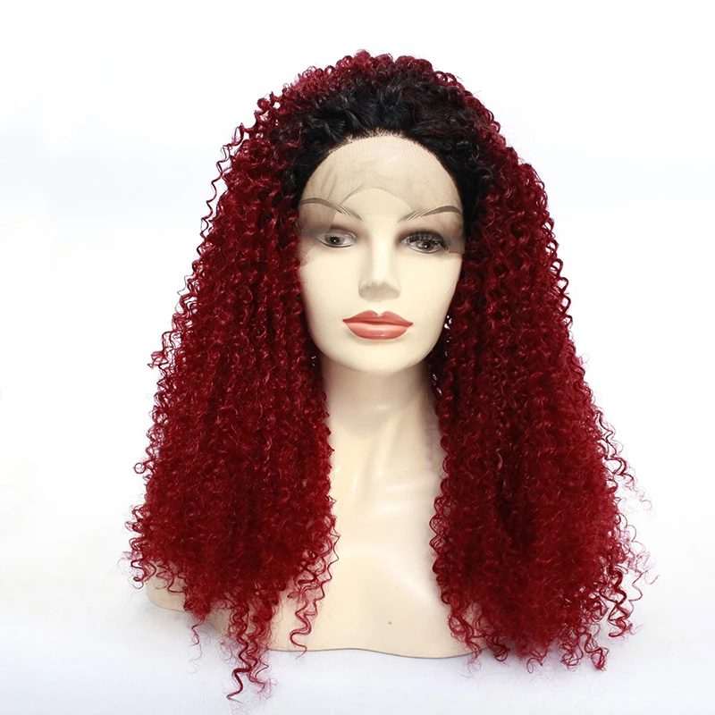 Афро кудрявые черные Ombre двухтоновые баг # винно красный Бургунди синтетические