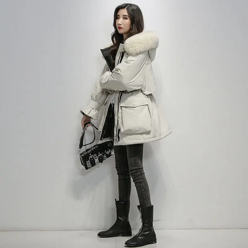 Fitaylor chaqueta de invierno con capucha de piel de zorro Natural grande para mujer 90% de pato blanco Parkas gruesas abrigo de