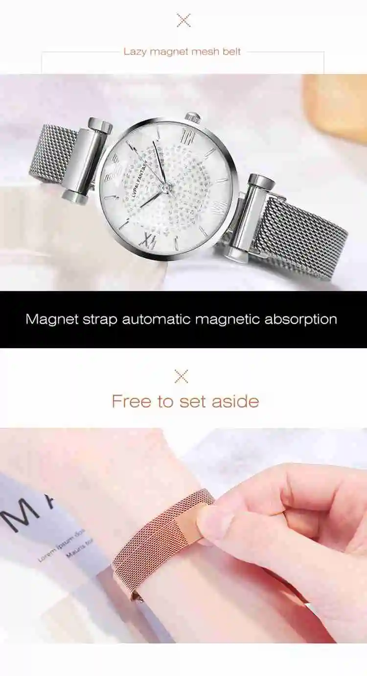 New Women Watches Ladies Rhinestone Rose Gold Magnetic Watch Geometric Surface Roman Numerals Quartz Wristwatches Dropshipping