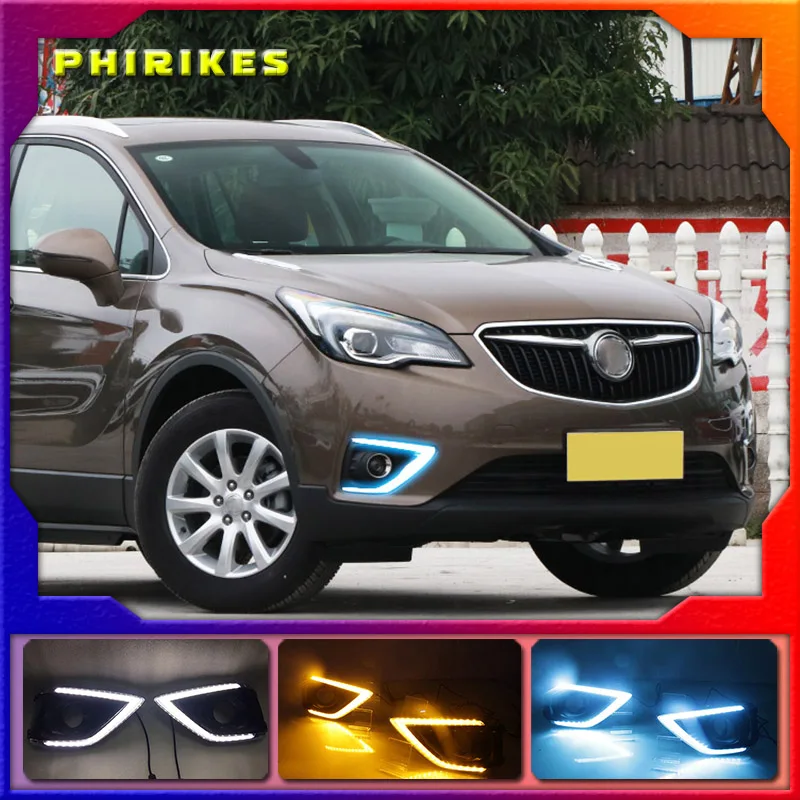 

1 Pair Car Daytime Running Light Turn Signal 2-Color LED Fog Lamp for Buick Envision 2018-2019 DRL Fog Lamp Cover New arrives