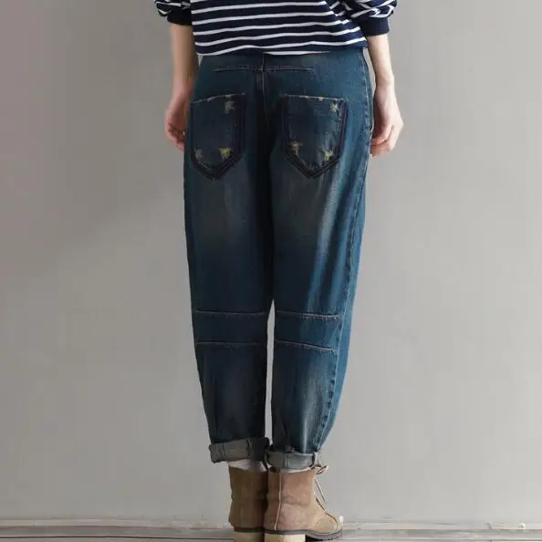 Зимние джинсы Mori для девочек, Свободные теплые джинсы для женщин, большие размеры, джинсовые штаны, винтажные шаровары, широкие брюки, Джинсы бойфренда AF39