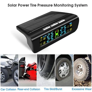 

Wireless Solar TPMS LCD Car Tire Pressure Monitoring System with 4 External Sensors Automatic Alarm System