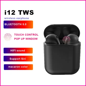 

high quality touch control macron i12 TWS bluetooth 5.0 wireless earphone with charging case for Android IOS