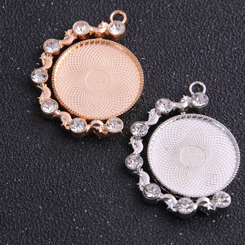 

1pcs 25mm Inner Size Rotation Double Side silver Gold Color Rhinestones Cameo Moon Cabochon Base Setting Pendant