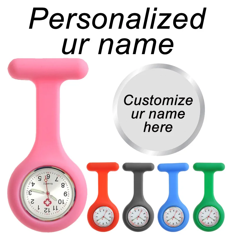 Personalizado personalizar enfermera reloj gratis grabado con tu nombre broche Pin FOB de alta calidad Laple reloj de silicona para enfermera