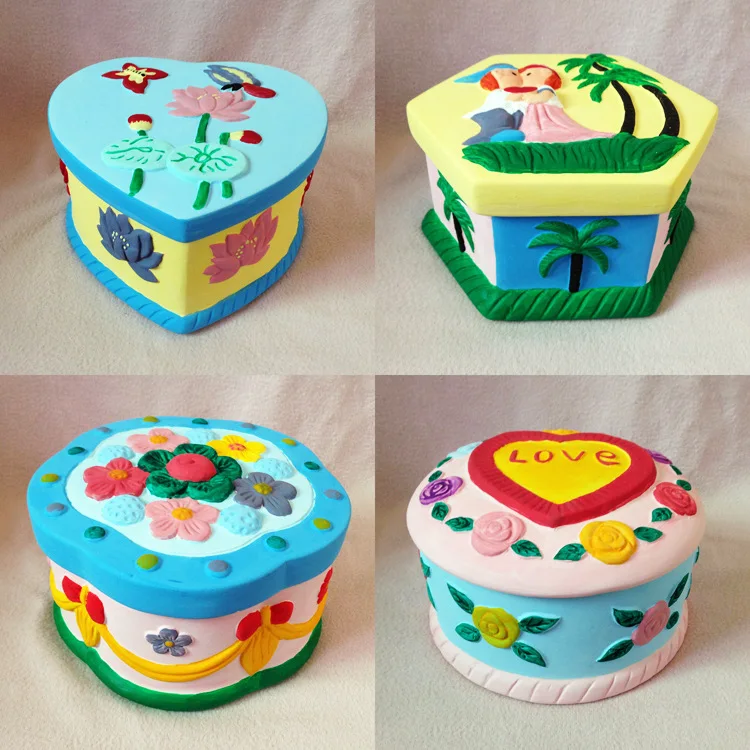 

Treasure Box Jewlery Box Porcelain Coloured Drawing White Embryo DIY Handmade Painting Coloring Painting Gypsum Savings Bank Toy