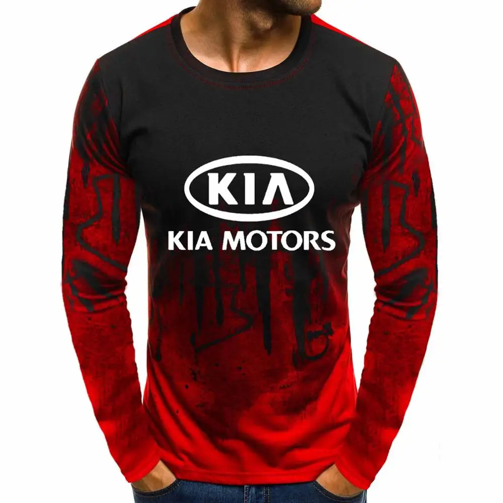 Градиентный пуловер с круглым вырезом, свитшоты, KIA Motor, с логотипом автомобиля, с принтом, повседневные хлопковые мужские толстовки, хип-хоп, Harajuku, мужская одежда - Цвет: Красный