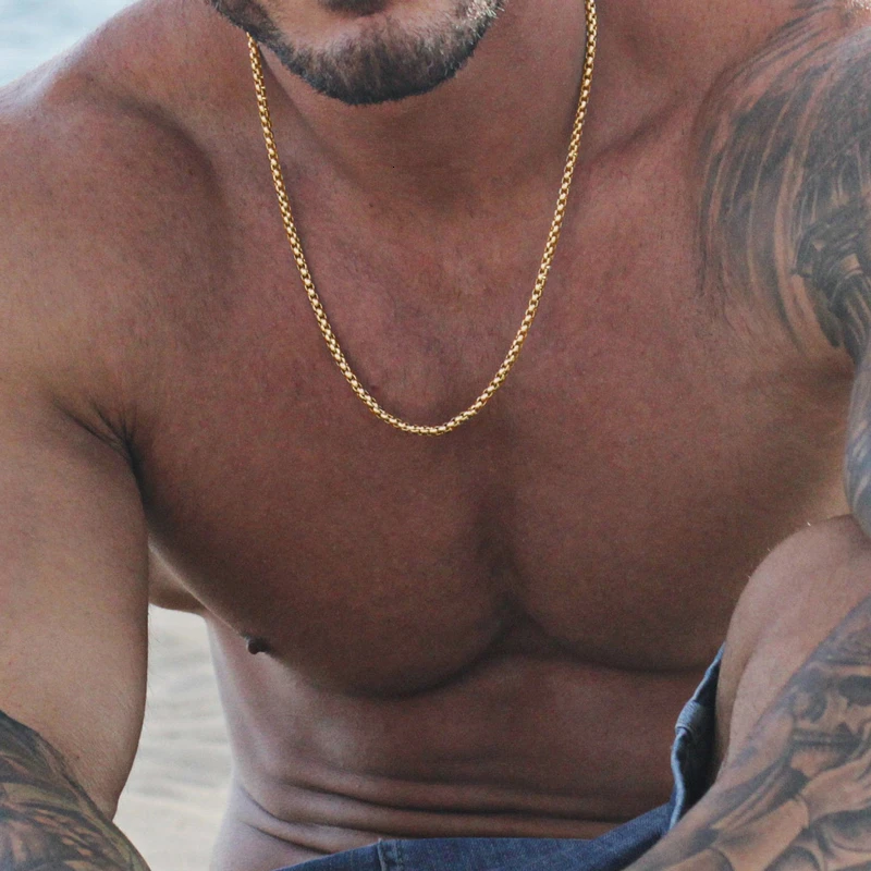 2mm Black Box Chain Necklace Men 