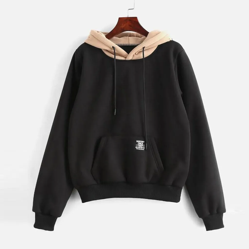 women hoodies sweatshirts Pocket Patchwork Pullover Strappy Hoodie NEW Sweatshirt Pullover Jumper Sweatshirt Hoodies Tops#3s
