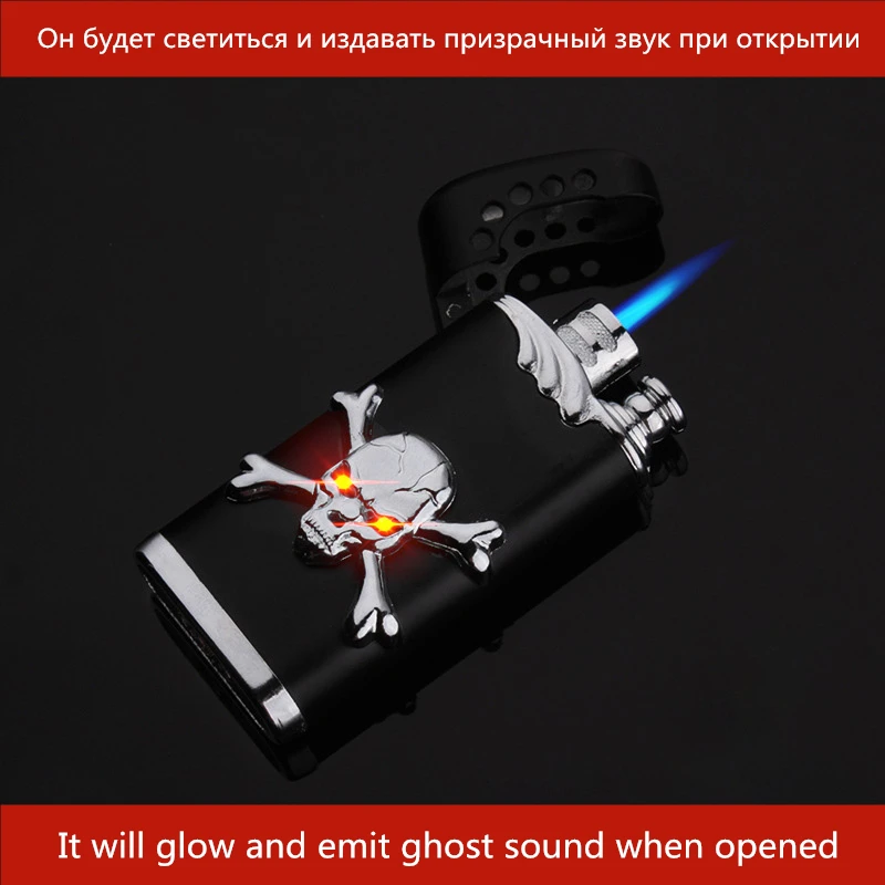 

Creative personality skull headband with red light straight into the windproof metal lighter with ghost sound effect