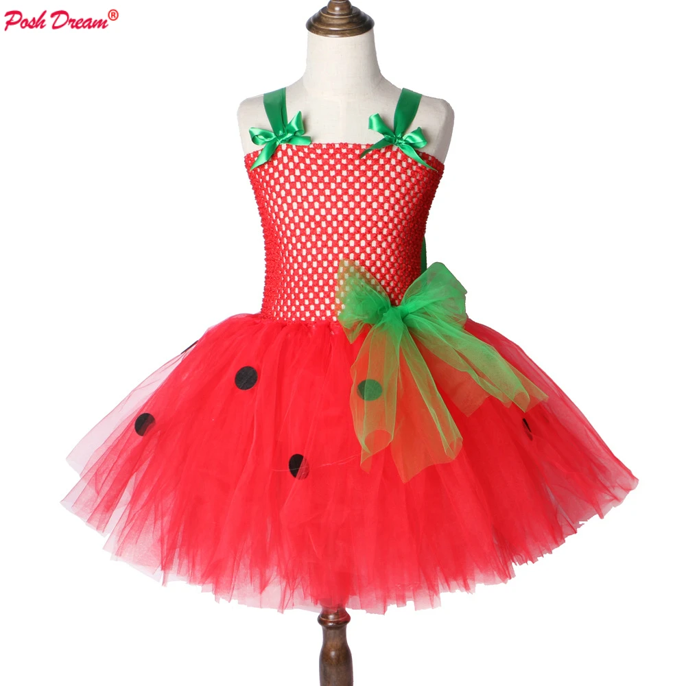 POSH DREAM Red Strawberry Birthday Theme Party Dress for Kids Girl Princess Christmas Costume Cosplay Halloween Girls Tutu | Детская