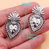 6pcs/lot Christian Acred  Sacred Heart Charm Mexico Milagro Flame Heart Pendant Shiny Silver Plated Tones 40*24mm A2274 ► Photo 3/4
