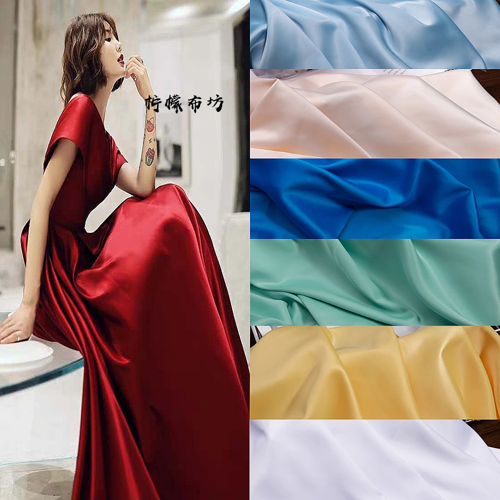 

Silk Garment Fabrics , Silk Crepe Satin , Smooth Draping Dress , Cheongsam , Suspender Skirt Fabric , Gloss, Acetate Satin 06