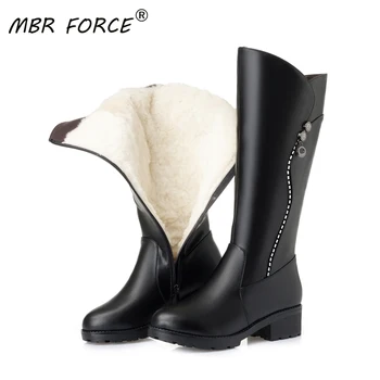 

MBR FORCE Wool Women Snow Boots Shoes Plush Warm Genuine Leather High Boots Fur Warm Platform for Women Winter Boots Lady Black