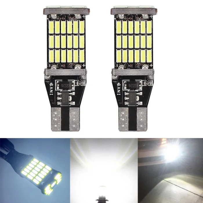 2 шт., Универсальное декодирование, автоматический светодиодный задний фонарь T15, лампа 45SMD 6000 k, белый, резервный, задний тормоз, стоп-освещение J99