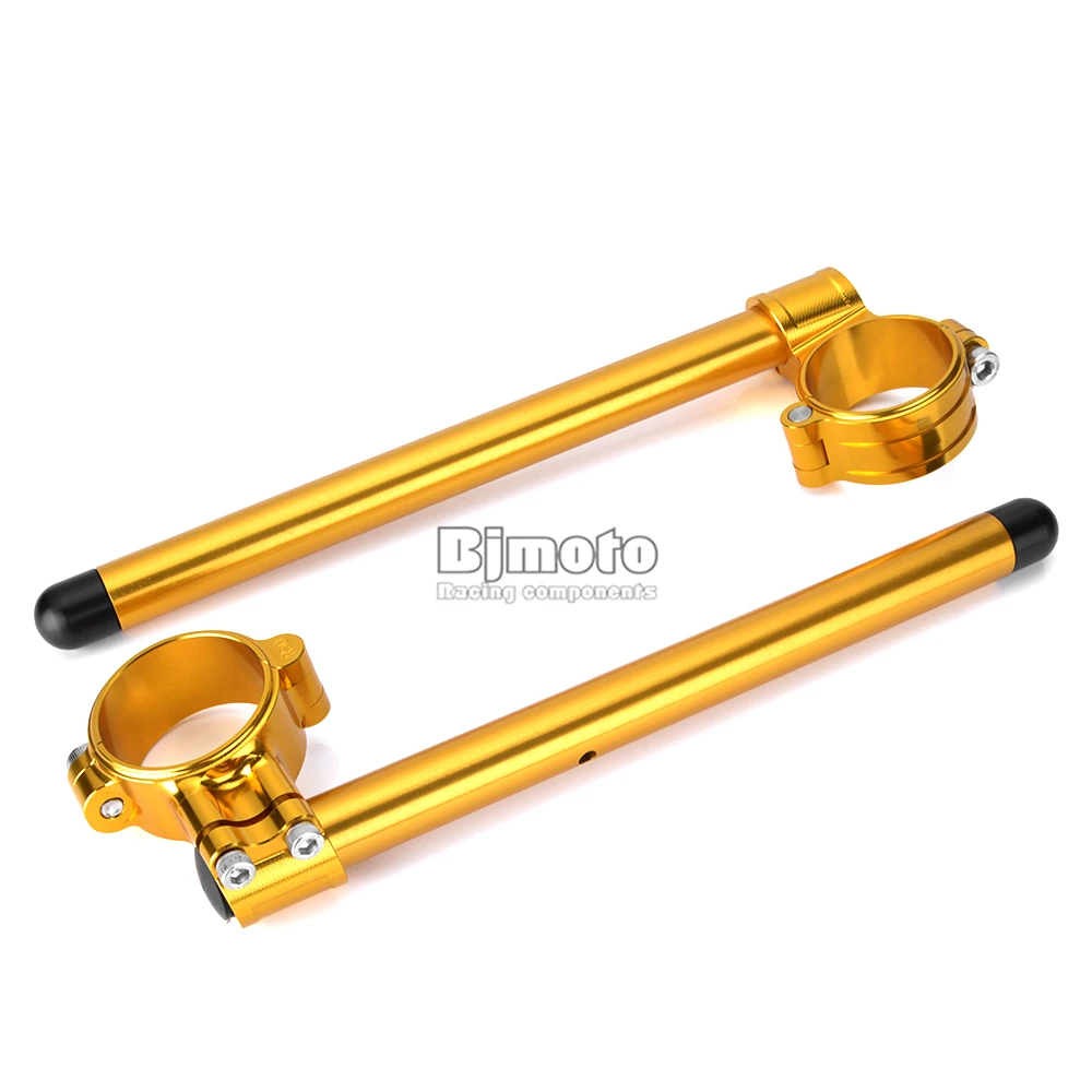 50mm Universal Motorcycle Clip On Fork handlebars CNC Aluminum Raised Clip On Fork 7/8'' 22mm Handle Bar Moto Black Gold Sliver - Цвет: Golden