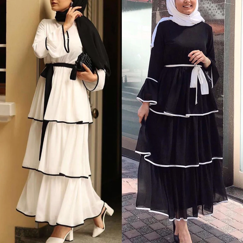 

MD Muslim Islamic Clothing Women Dubai Abaya Ruffles Dress Fashion Ladies Maxi Dresses Moroccan Kaftan Turkish Pakistan Gowns