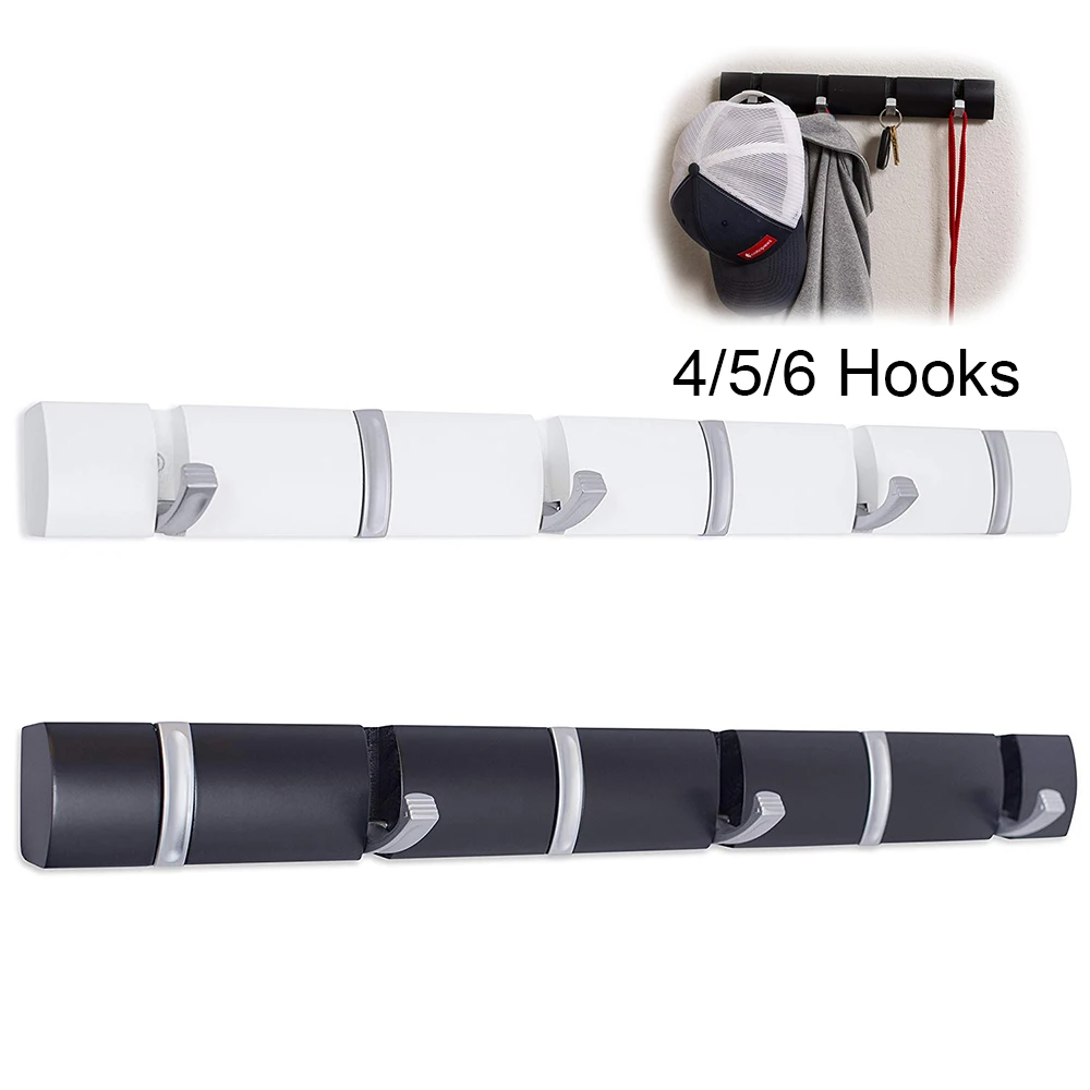 Wall mounted hook rack Wall Mounted 4 5 6 Folding Hooks Rack Folding Coat and Hat Rack Hooks-Towel Cap Leash Backpack Holder