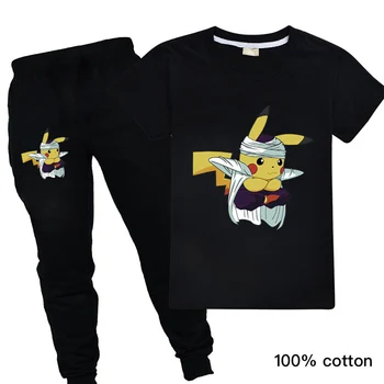 

Japan Style Pokemon Go T Shirt+Pants 2PCS Sets Boys Summer Clothes Cartoon Pikachu Children Girl Clothing Kids Tracksuit