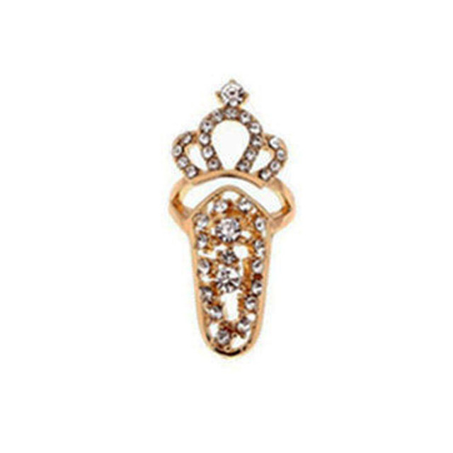 Flower Lady Rhinestone Fingernail Protective Fashion Jewelry Bowknot Crown Nail Ring Crystal Finger Nail Rings For Women