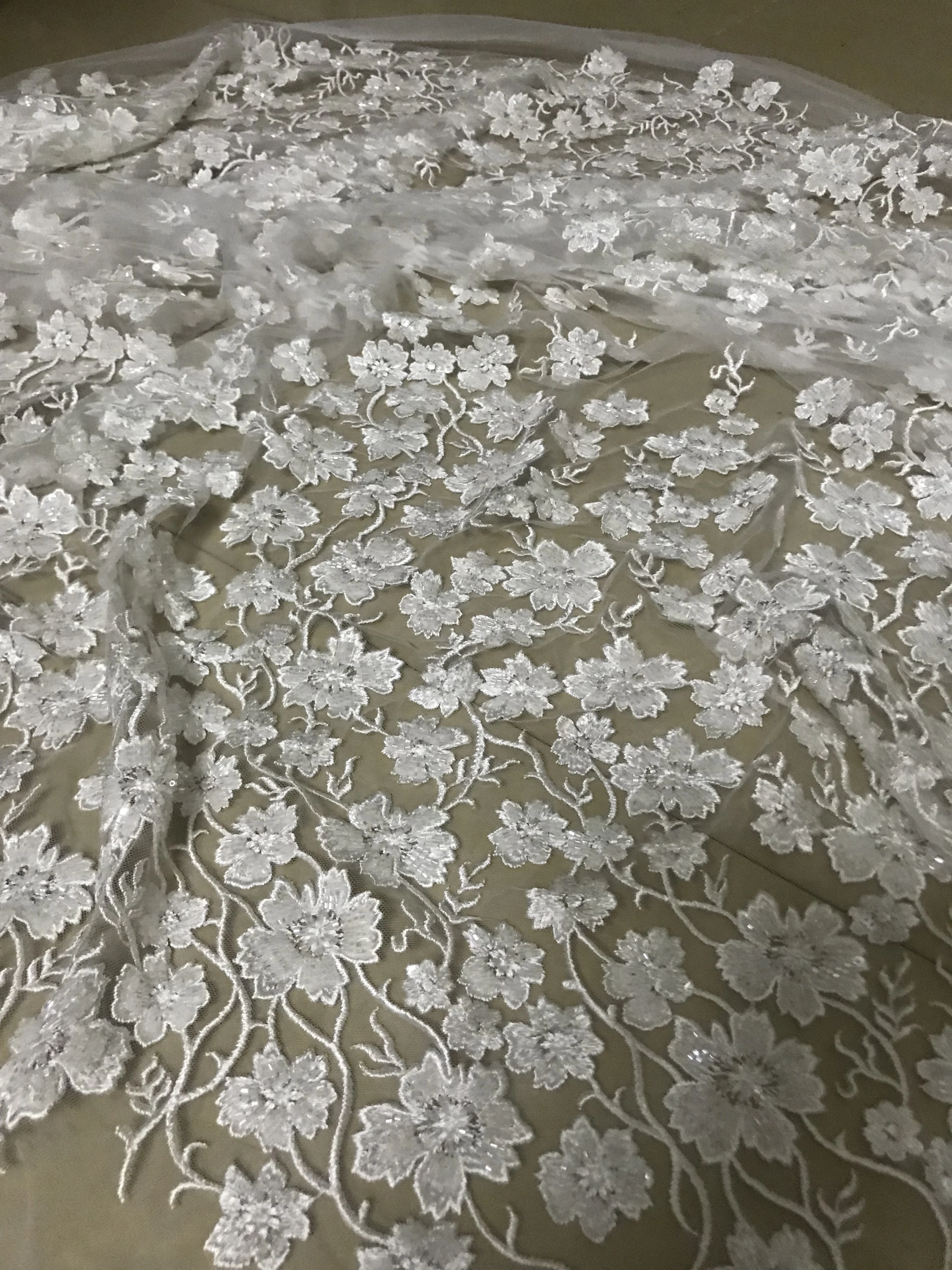 

luxury french lace ZH-105111 with heavy beads beautiful embroidered tulle lace fabric for bridal dress