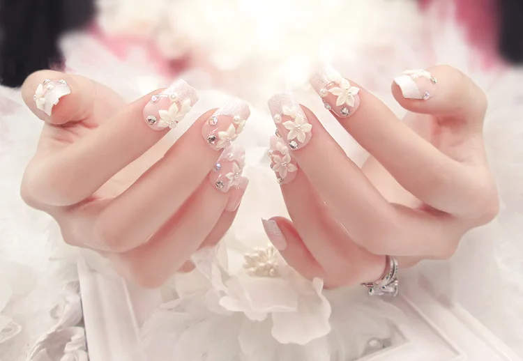 Сковальные накладные ногти с клеем средней длины жемчужные блестящие алмазные Diy Nail Art аксессуары для невесты 24 шт. розовые накладные ногти - Цвет: B6