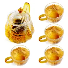 Стеклянный чайник 600 мл+ 4 чайных чашки 150 мл набор термостойкого цветочного чайника для заварки чайная посуда ручной работы чайник для замачивания чая