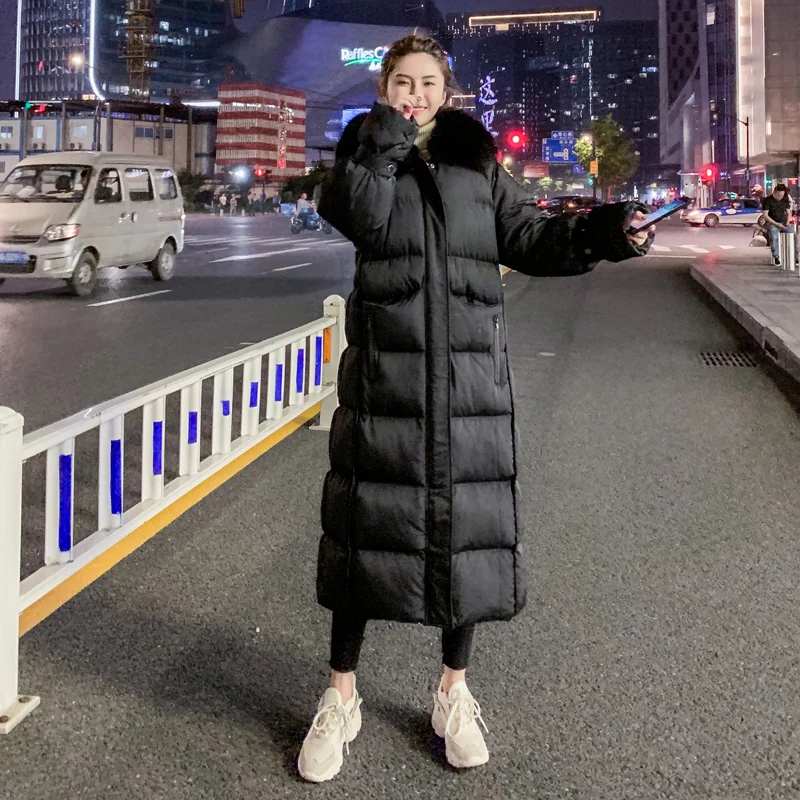 HAYBLST бренд Eiderdown пальто женское зима размера плюс пиджак XL Kawaii корейский Стиль парки модная Длинная женская одежда плотная - Цвет: Черный