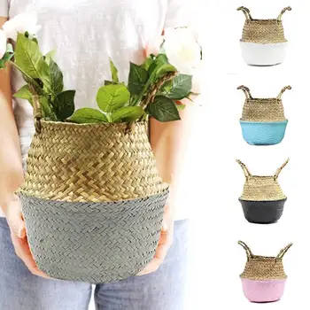 

Hand-made Weaving Seaweed Flower Pots Natural Flower Basket Idyllic Home Gardening Decoration Flower Arrangement Storage Basket