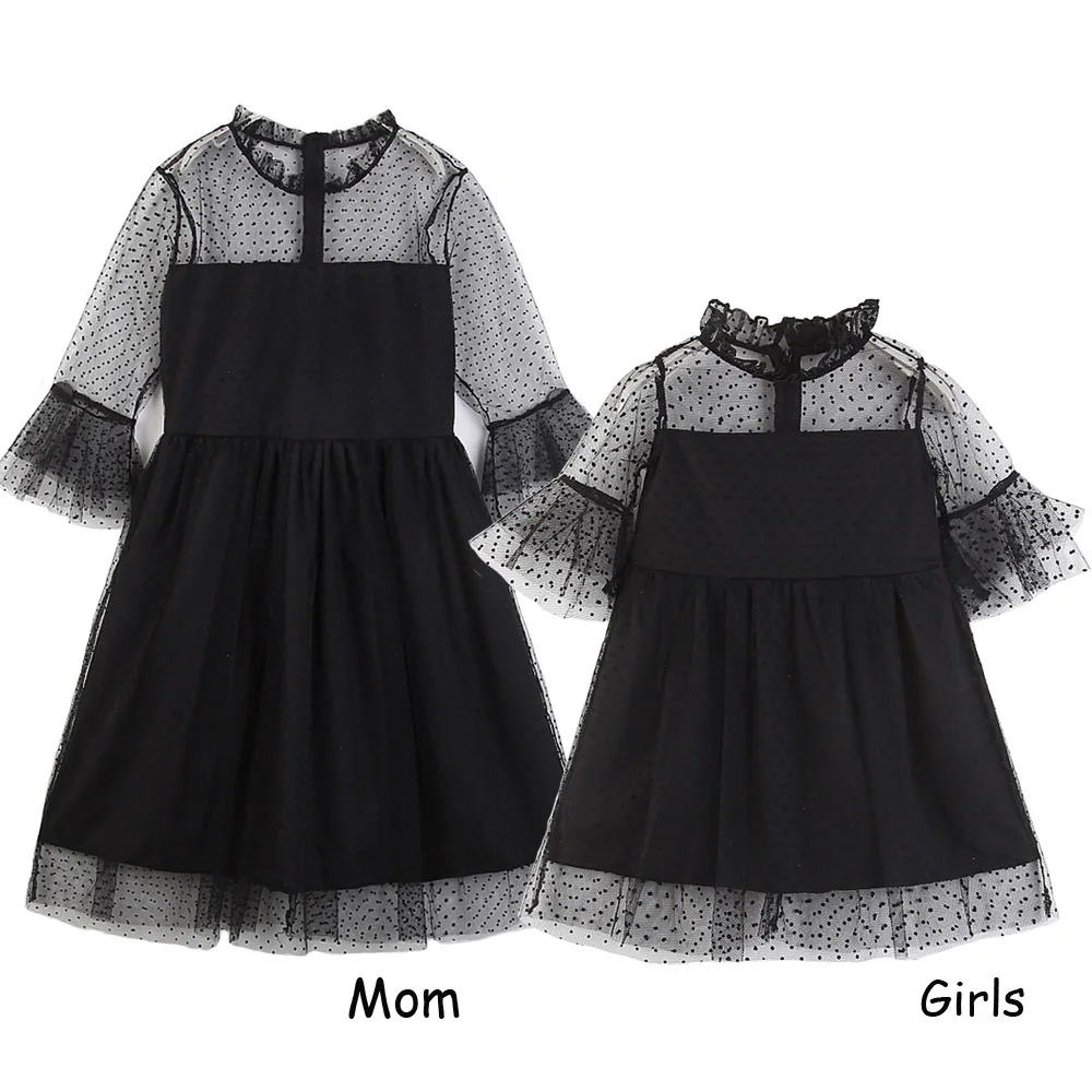 Мама и моя семья парные одежды черное кружевное платье для девочек детская одежда
