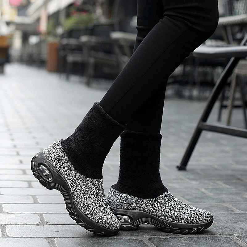 Sooneeya зимние ботинки; женская Нескользящая амортизирующая обувь для бега; теплые носки с густым мехом; спортивная обувь; высокие спортивные кроссовки