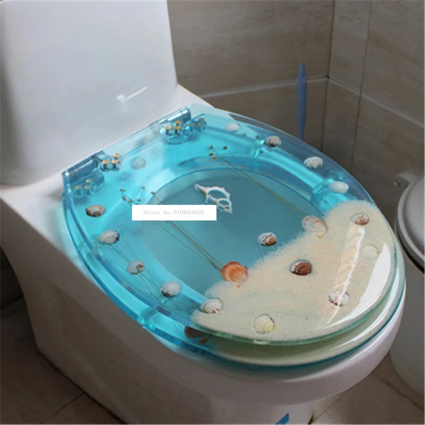 New 47*38cm Highgrade Beautiful Light Blue Really Dry Flower Shells Resin Toilet Seat Cover U/v
