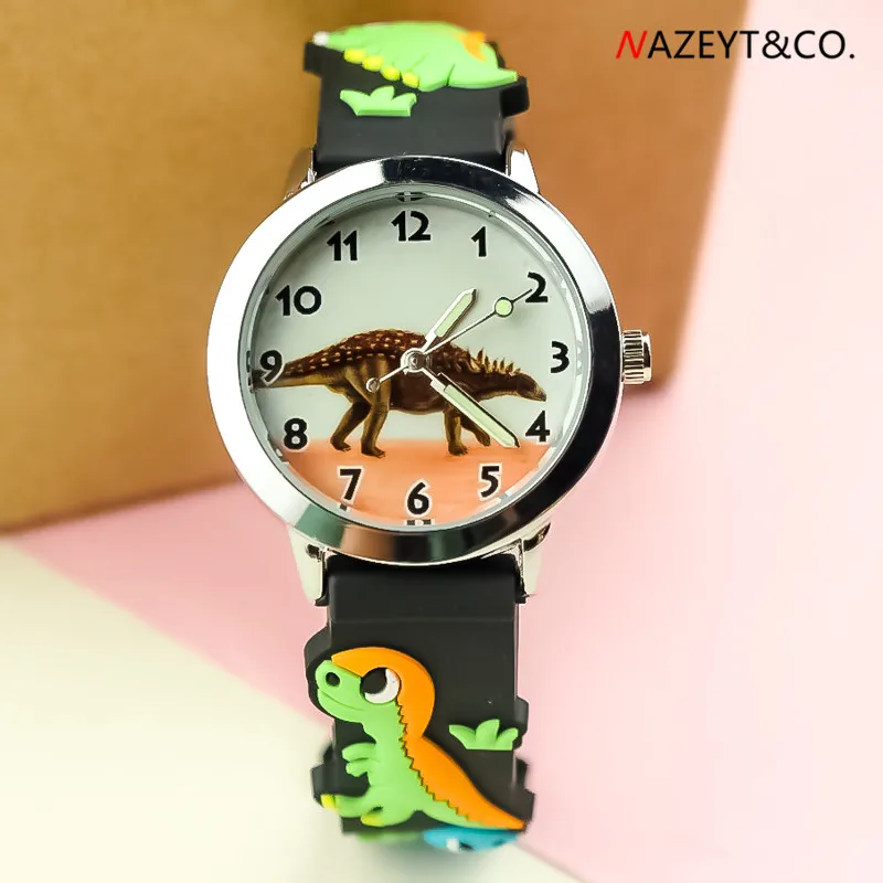 boys watch dinosaur face little children 3D cartoon quartz wristwatch student luminous hands silicone gift clock afbeelding