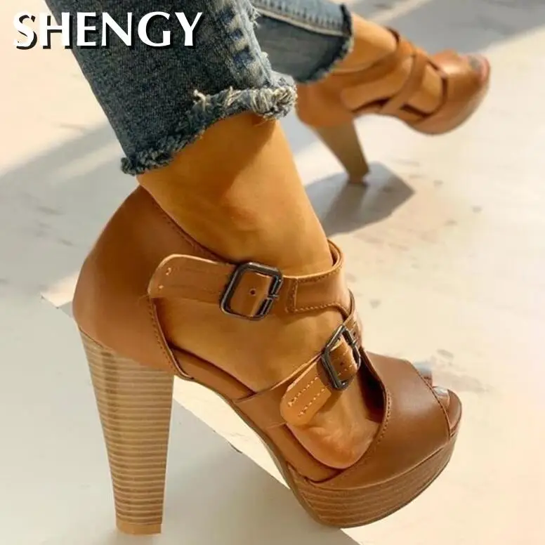 Summer Women Shoes Fashion High Heel Shoes Sandals Peep Toe Platform Pumps Buckle Pumps Office