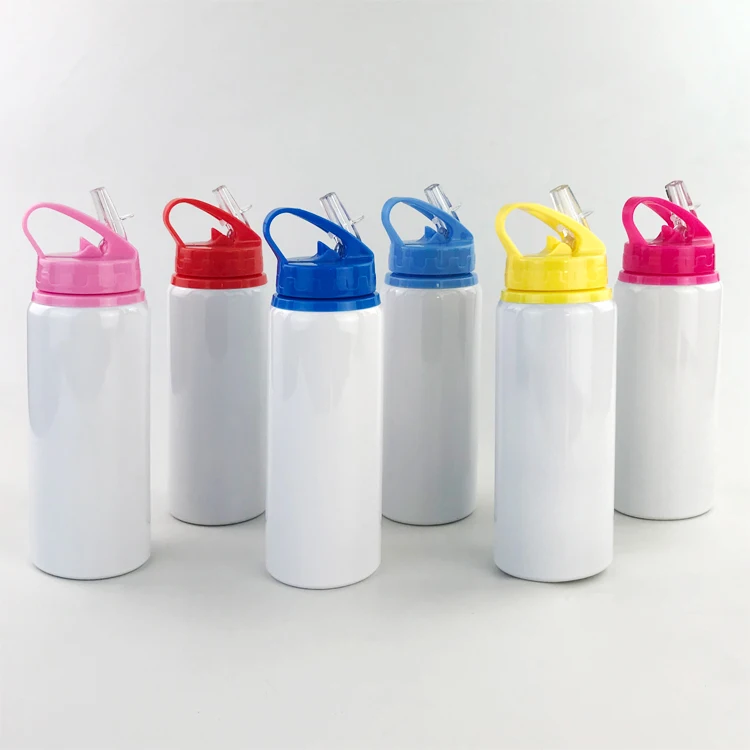 12pcs/lot Sublimation Blank Sports Cup 600ml  Water Bottle Sports Kettle Sport Travel Cup Sippy Cup with Drinking straw