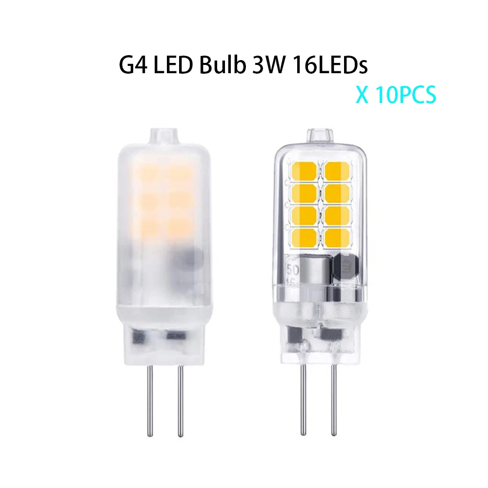 10pcs G4 Led Bulb 3W 16 LEDs Mini Super Bright Corn Lamp 12V 2835 SMD Warm/Cold White Spotlight Chandelier Replace Halogen Light