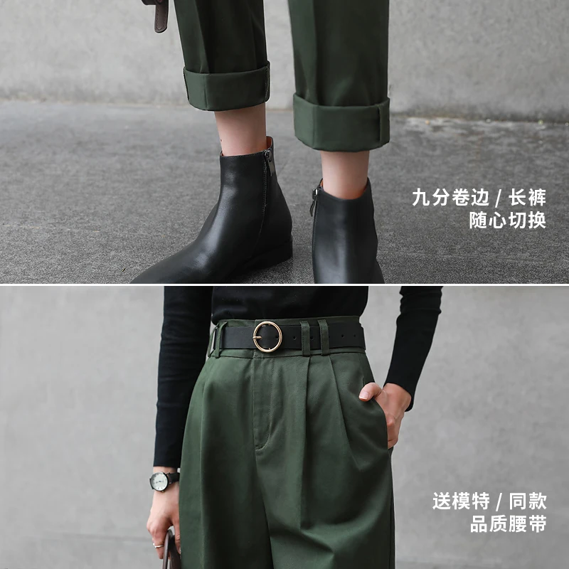 XUXI, женские штаны с высокой талией, уличная одежда, оснастка, Осенние, прямые, свободные, тонкие, Корейская версия, для досуга, для женщин, Pantalon, FZ0119